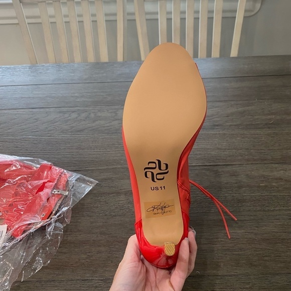 NWT BURJU Under The Influence Open Toe Lace Up Buckle Ankle Boots | Red 11 - Picture 10 of 11